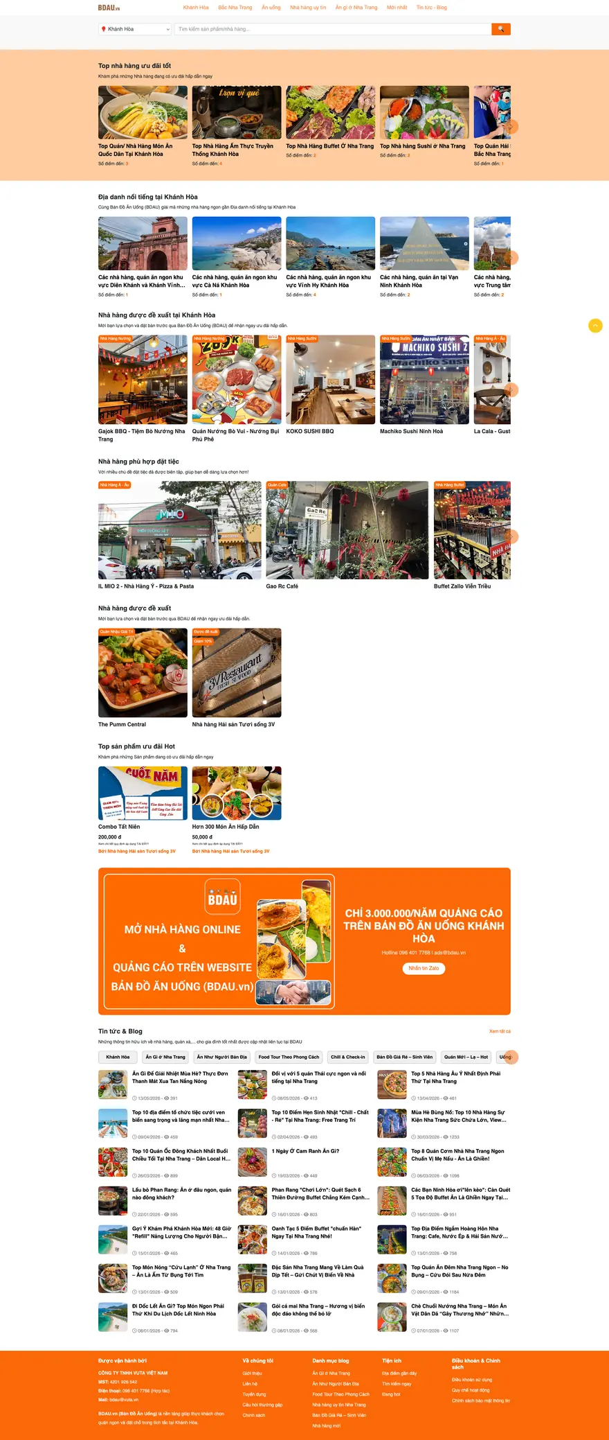 Website BDAU - Bản đồ ăn uống Khánh Hòa
