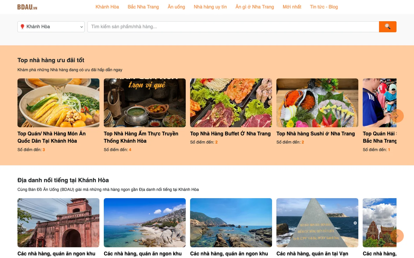 Website BDAU - Bản đồ ăn uống Khánh Hòa